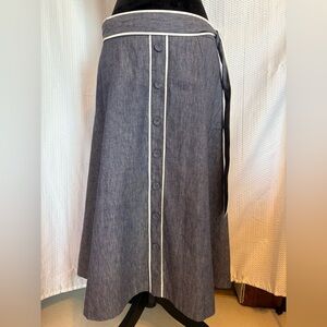 Talbots a-line linen blend denim look maxi shirt button accents size 10